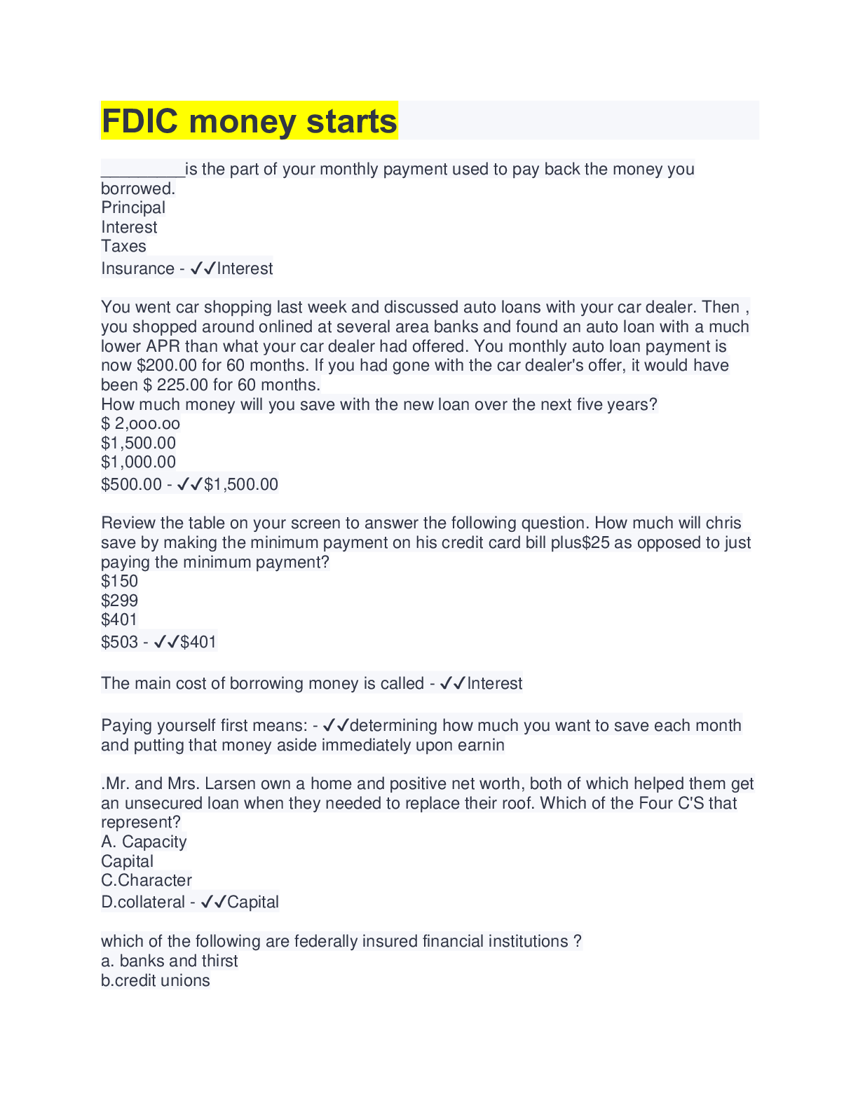 Preview image for FDIC money starts | 70 Questions with 100% Correct Answers